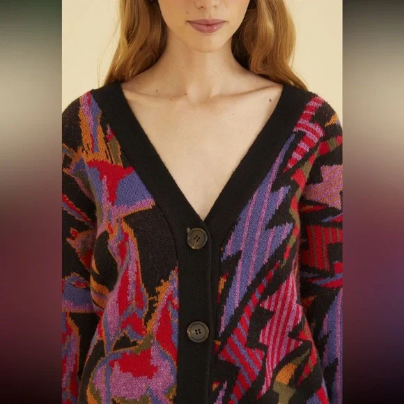 NWT Farm Rio Black Mixed Wild Horses Knit Cardigan - Picture 3 of 5